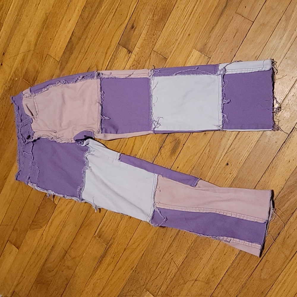 Frayed Pink Purple pacthwork jeans sz xs - Picture 1 of 11